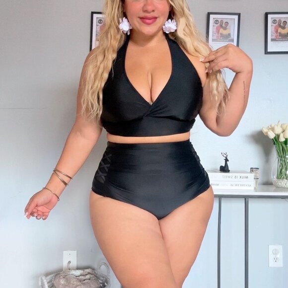 * Plus Size Black Bikini High Waisted Swimsuits Tummy Control 2 Piece NEW 2026 - Picture 5 of 13